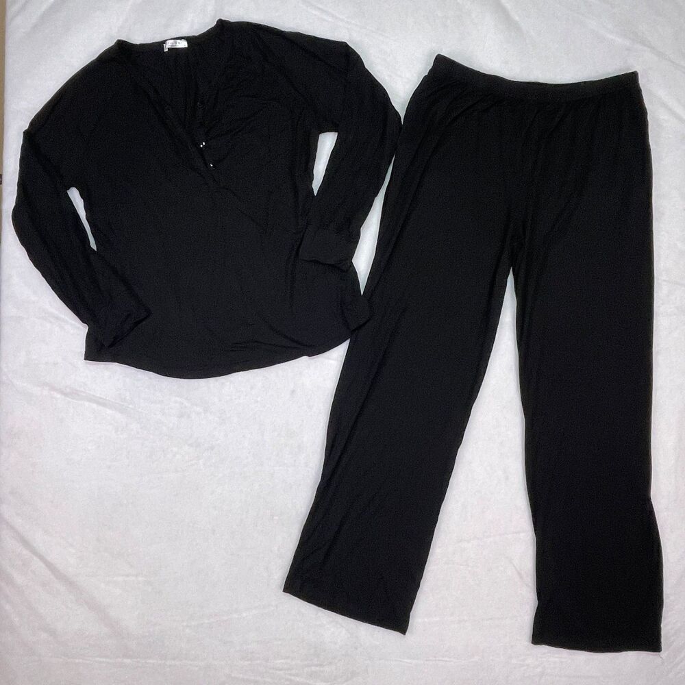 Ekouaer Long Sleeve Sleepwear Top & Pants Pajama Set For Women Size Medium Black